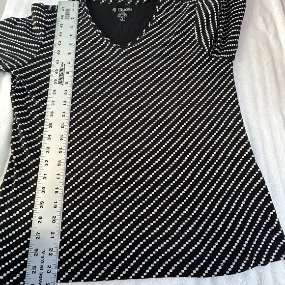 Chico's Womens Black White Diagonal Dot Print Cotton Long Sleeve Top Size 2 - Picture 8 of 8